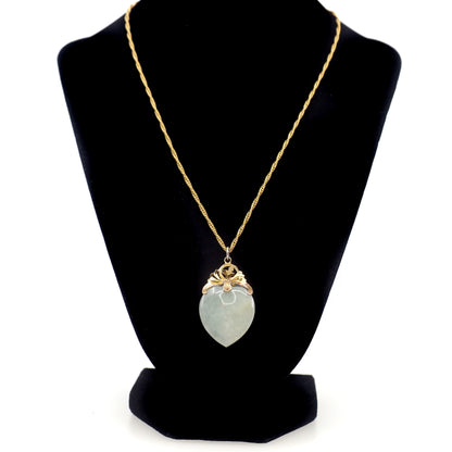 Vintage 1960s Heart Green Jadeite Jade and Gold Filled 18" Necklace