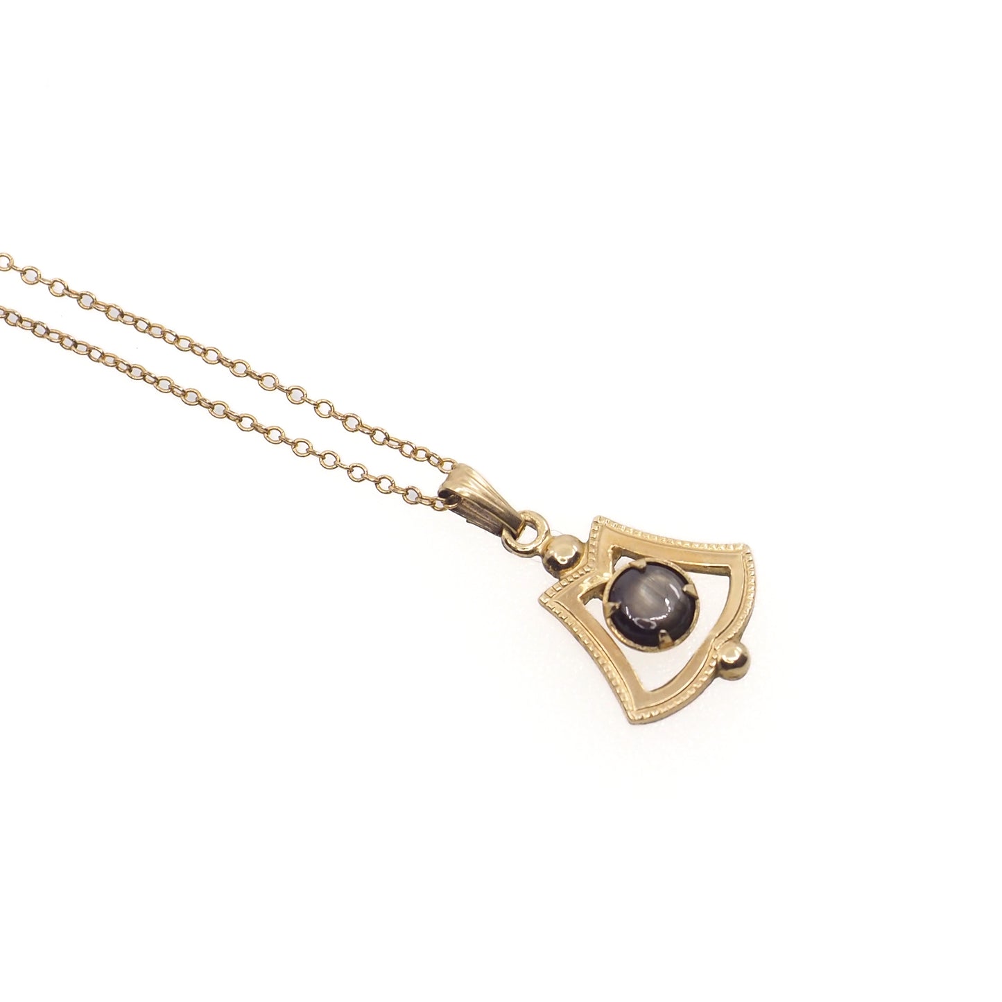 Vintage 1970s Black Star Sapphire Gold Filled Bell Pendant 20" Necklace