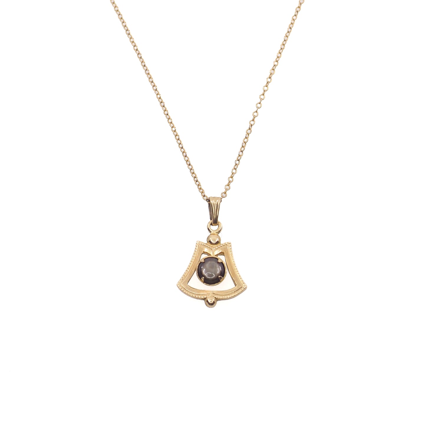 Vintage 1970s Black Star Sapphire Gold Filled Bell Pendant 20" Necklace