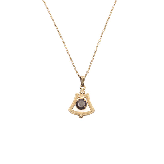 Vintage 1970s Black Star Sapphire Gold Filled Bell Pendant 20" Necklace