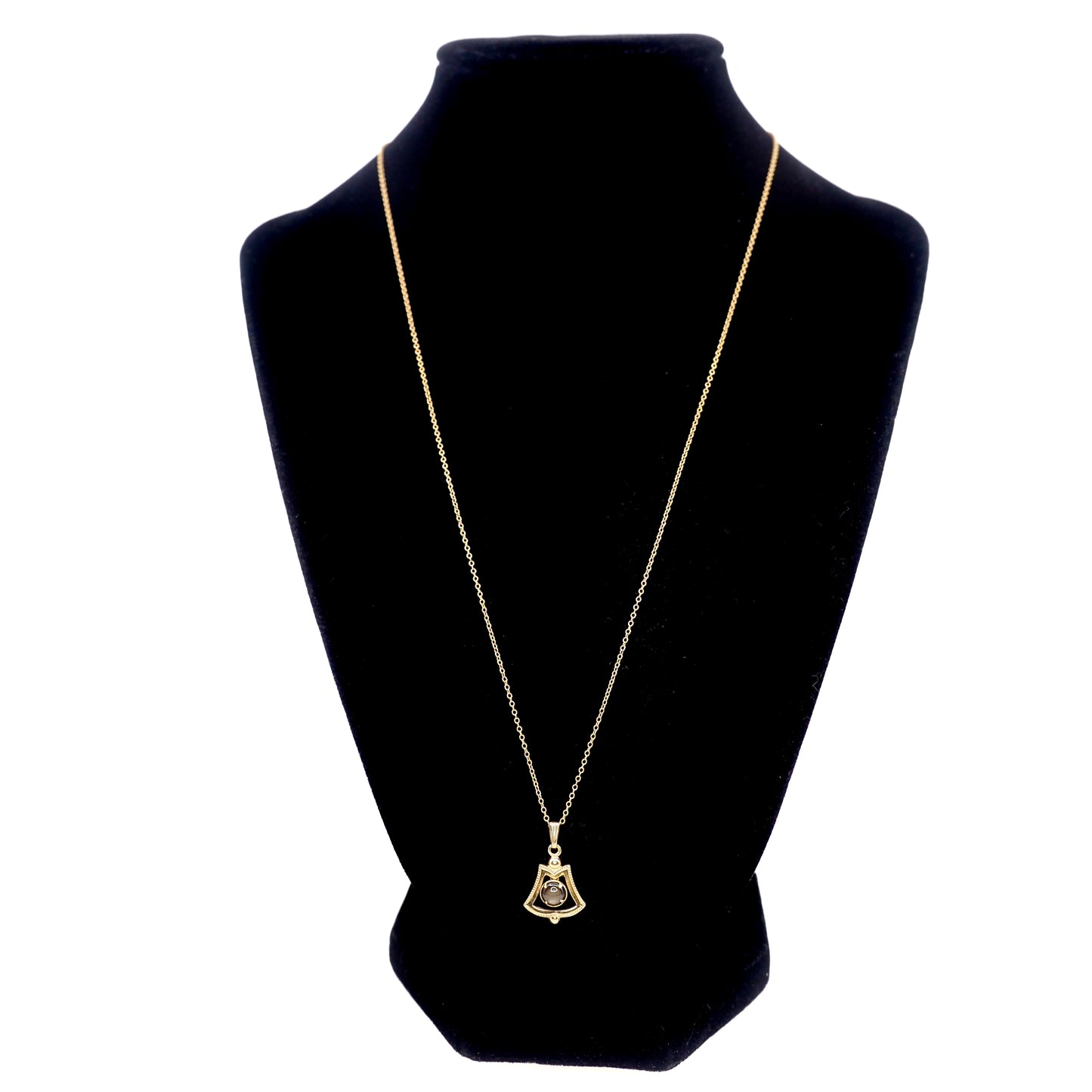 Vintage 1970s Black Star Sapphire Gold Filled Bell Pendant 20" Necklace