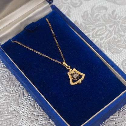 Vintage 1970s Black Star Sapphire Gold Filled Bell Pendant 20" Necklace