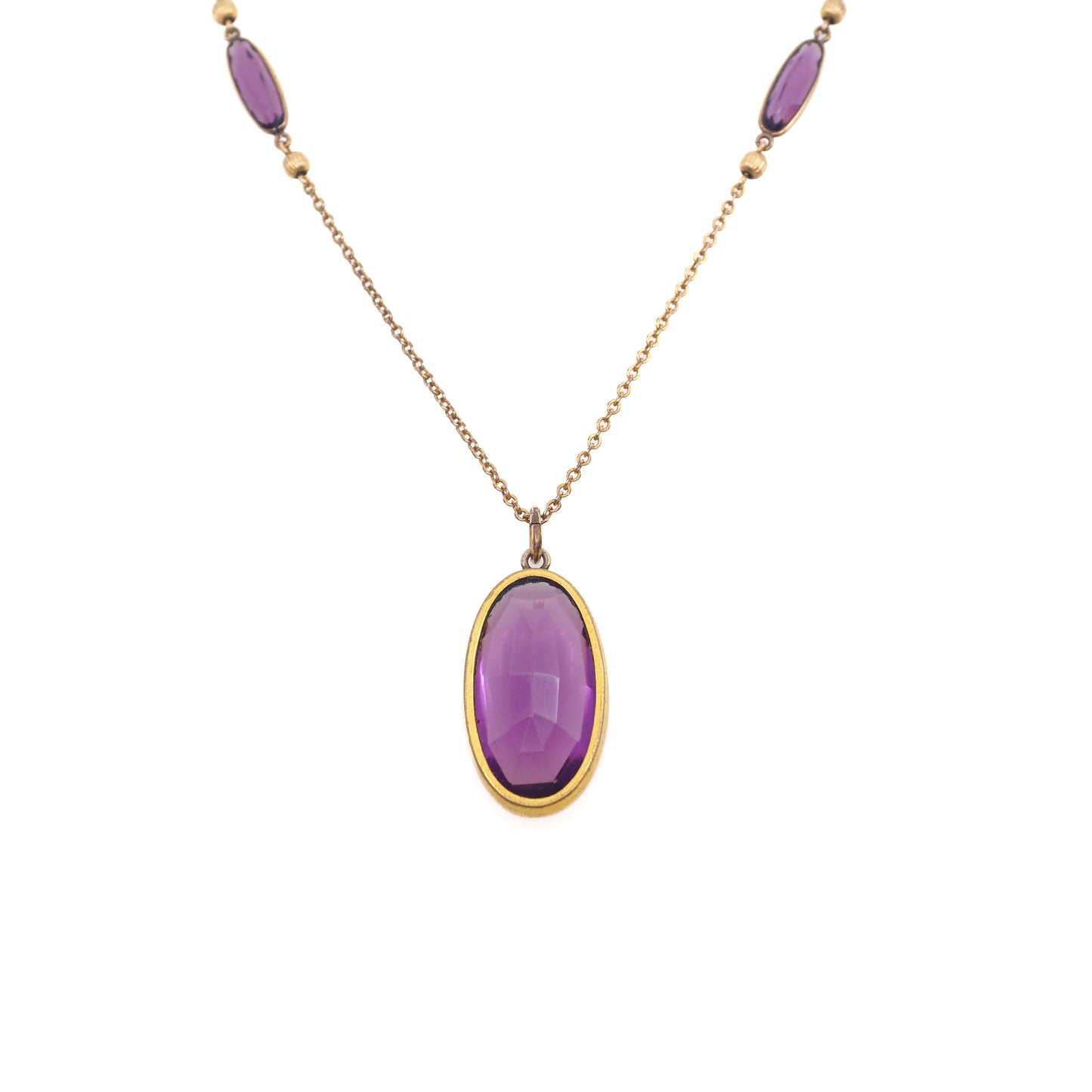 Antique 1900s Art Nouveau Purple Glass and Gold Filled 20" Necklace