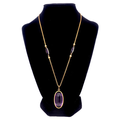 Antique 1900s Art Nouveau Purple Glass and Gold Filled 20" Necklace