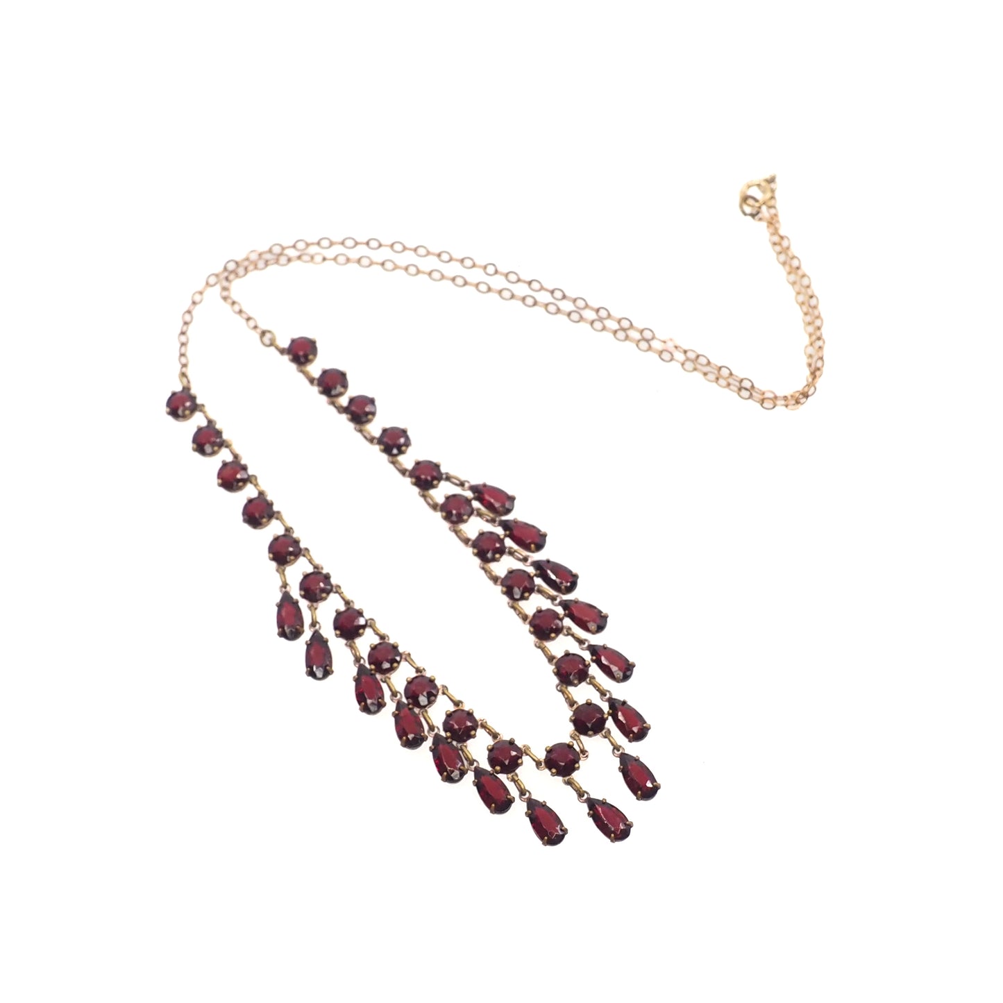 Vintage 1930s Victorian Revival Red Glass and Brass Collar 18" Necklace