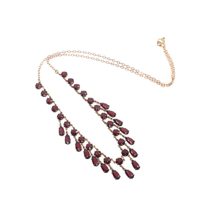 Vintage 1930s Victorian Revival Red Glass and Brass Collar 18" Necklace