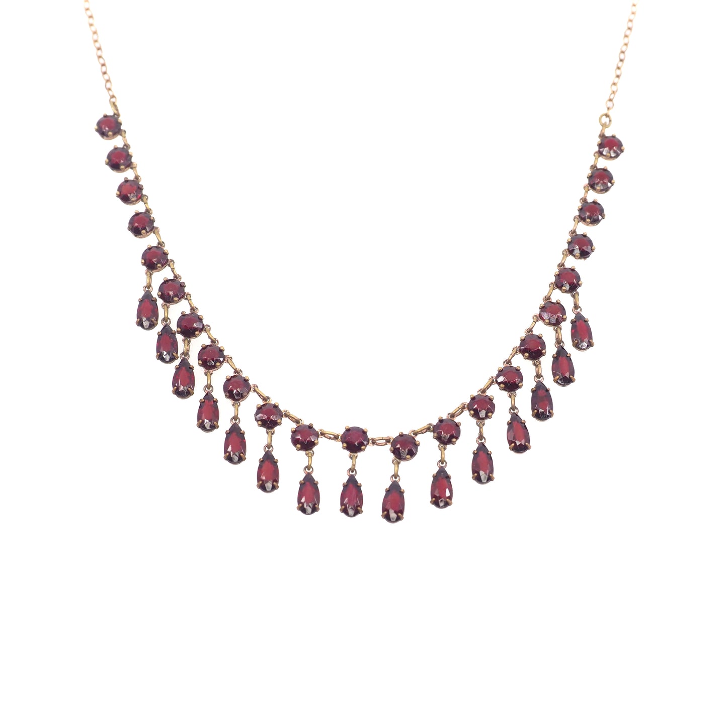 Vintage 1930s Victorian Revival Red Glass and Brass Collar 18" Necklace