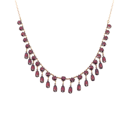 Vintage 1930s Victorian Revival Red Glass and Brass Collar 18" Necklace