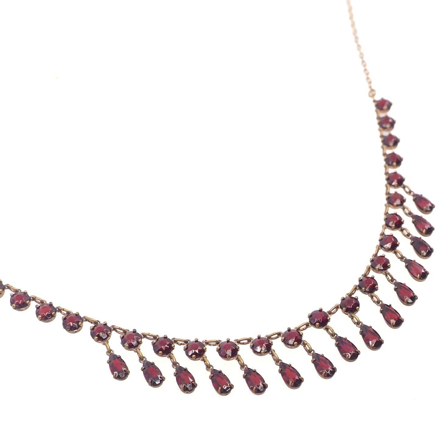 Vintage 1930s Victorian Revival Red Glass and Brass Collar 18" Necklace