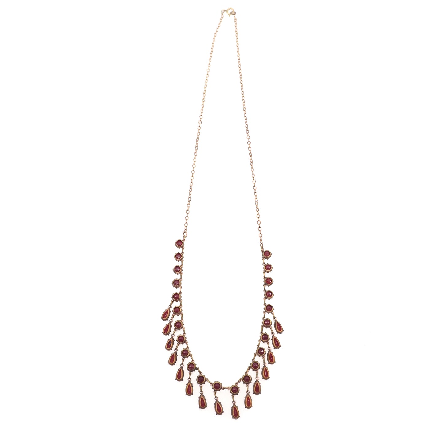 Vintage 1930s Victorian Revival Red Glass and Brass Collar 18" Necklace