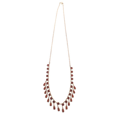 Vintage 1930s Victorian Revival Red Glass and Brass Collar 18" Necklace