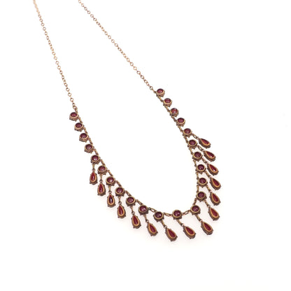 Vintage 1930s Victorian Revival Red Glass and Brass Collar 18" Necklace
