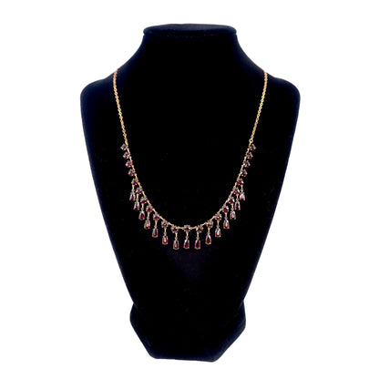 Vintage 1930s Victorian Revival Red Glass and Brass Collar 18" Necklace