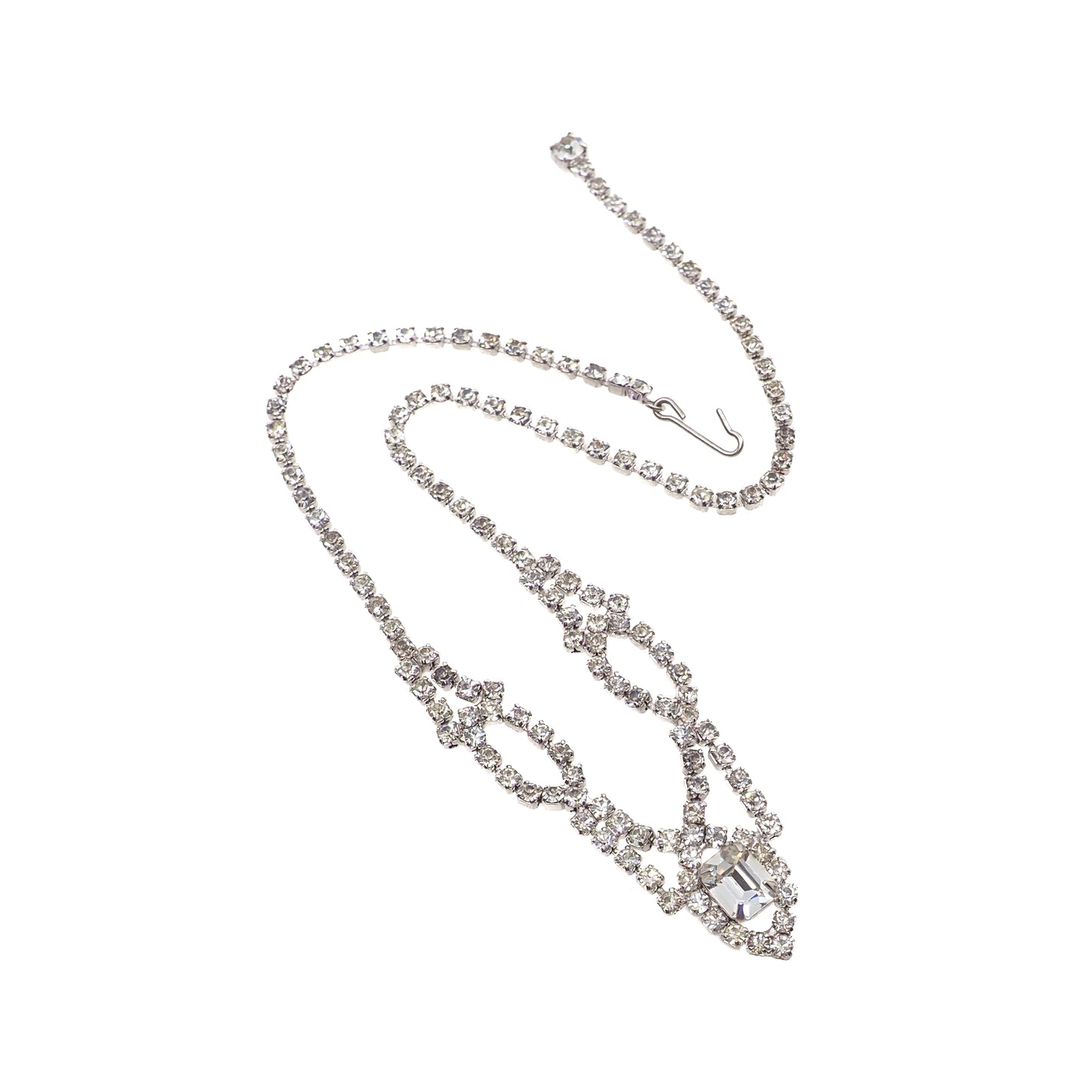 Vintage 1980s Rhinestone and Silver Tone Metal Choker 16" Necklace