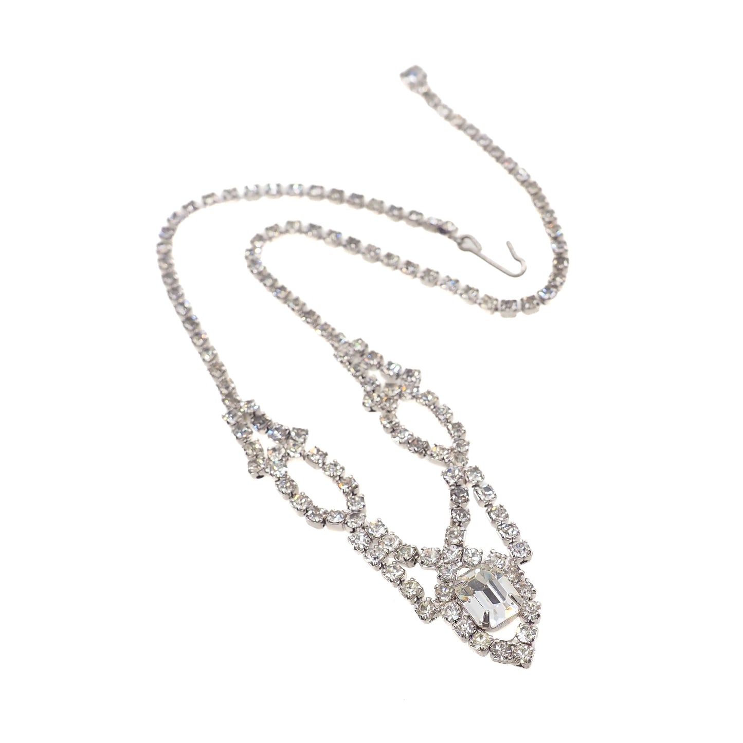 Vintage 1980s Rhinestone and Silver Tone Metal Choker 16" Necklace