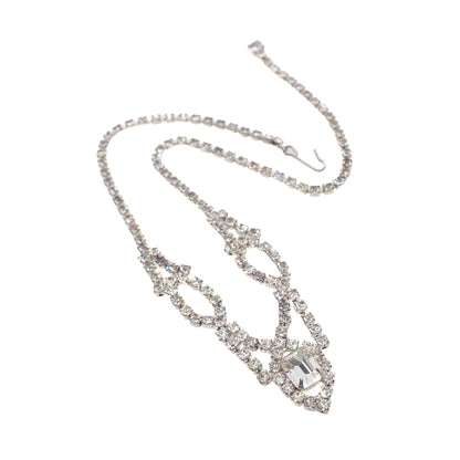 Vintage 1980s Rhinestone and Silver Tone Metal Choker 16" Necklace