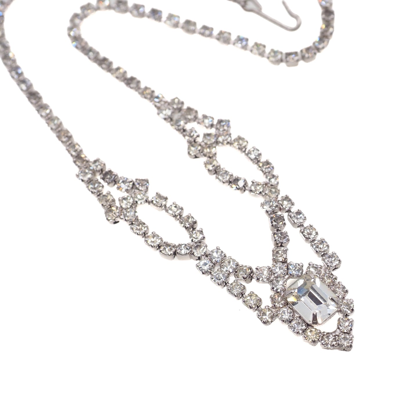 Vintage 1980s Rhinestone and Silver Tone Metal Choker 16" Necklace