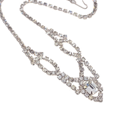 Vintage 1980s Rhinestone and Silver Tone Metal Choker 16" Necklace