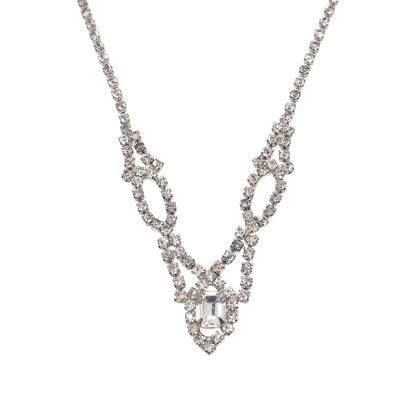 Vintage 1980s Rhinestone and Silver Tone Metal Choker 16" Necklace