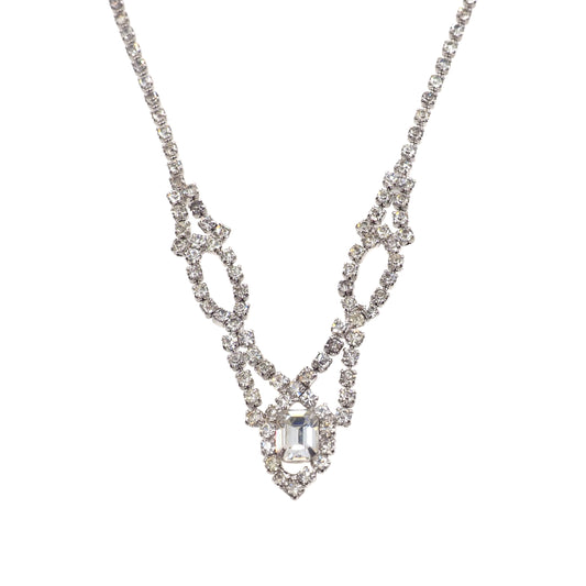 Vintage 1980s Rhinestone and Silver Tone Metal Choker 16" Necklace