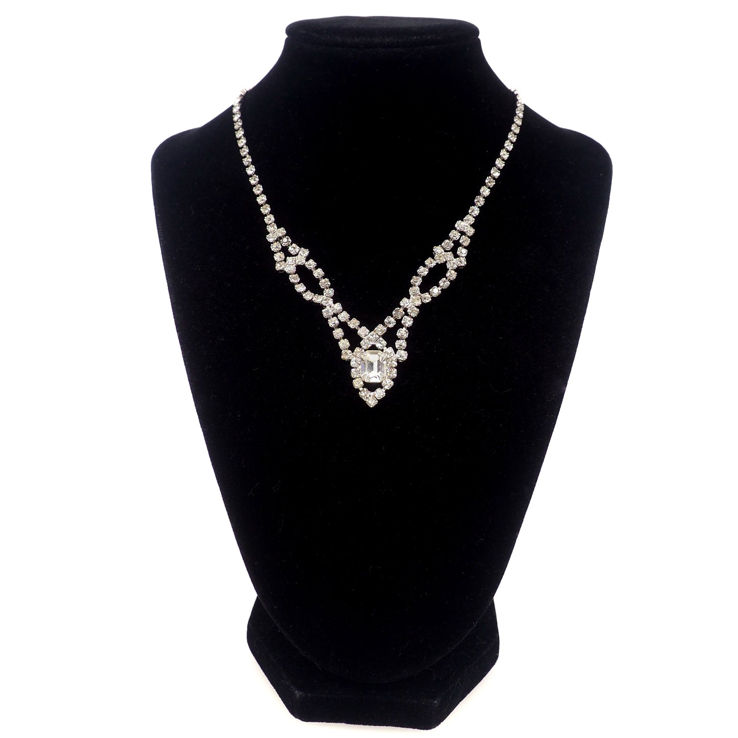 Vintage 1980s Rhinestone and Silver Tone Metal Choker 16" Necklace