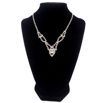 Vintage 1980s Rhinestone and Silver Tone Metal Choker 16" Necklace