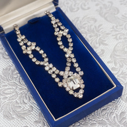 Vintage 1980s Rhinestone and Silver Tone Metal Choker 16" Necklace