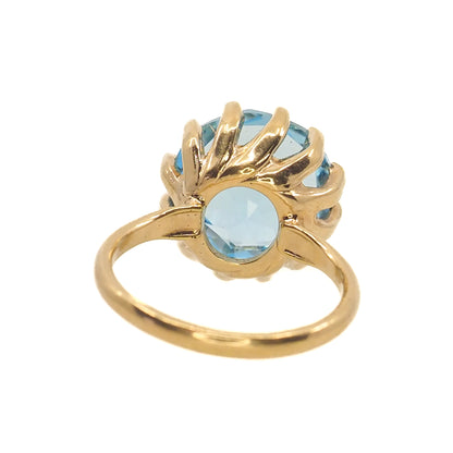 Vintage 1960s UNCAS Blue Glass and 18K Gold Electroplate Large Cocktail Ring Size 9