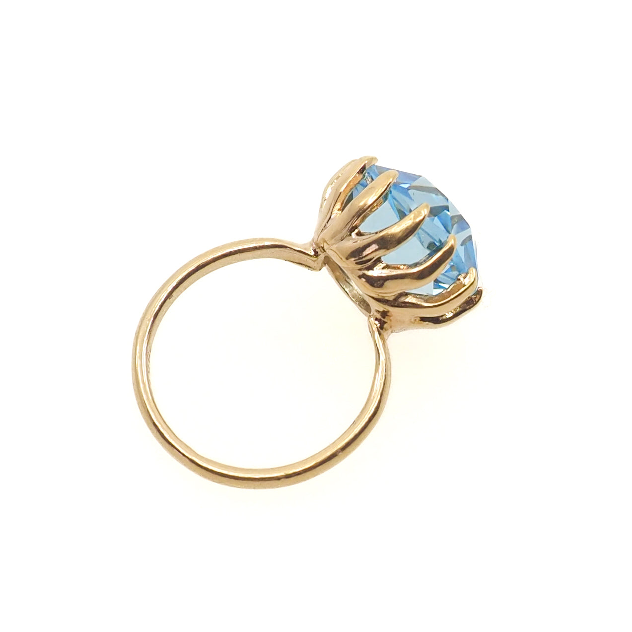 Vintage 1960s UNCAS Blue Glass and 18K Gold Electroplate Large Cocktail Ring Size 9