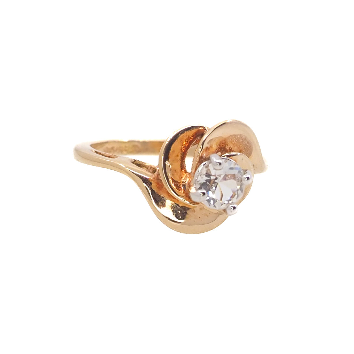 Vintage 1980s Clear GGG and 18K HGE Solitaire Swirled Ring Size 7.25