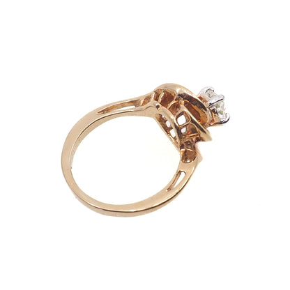 Vintage 1980s Clear GGG and 18K HGE Solitaire Swirled Ring Size 7.25