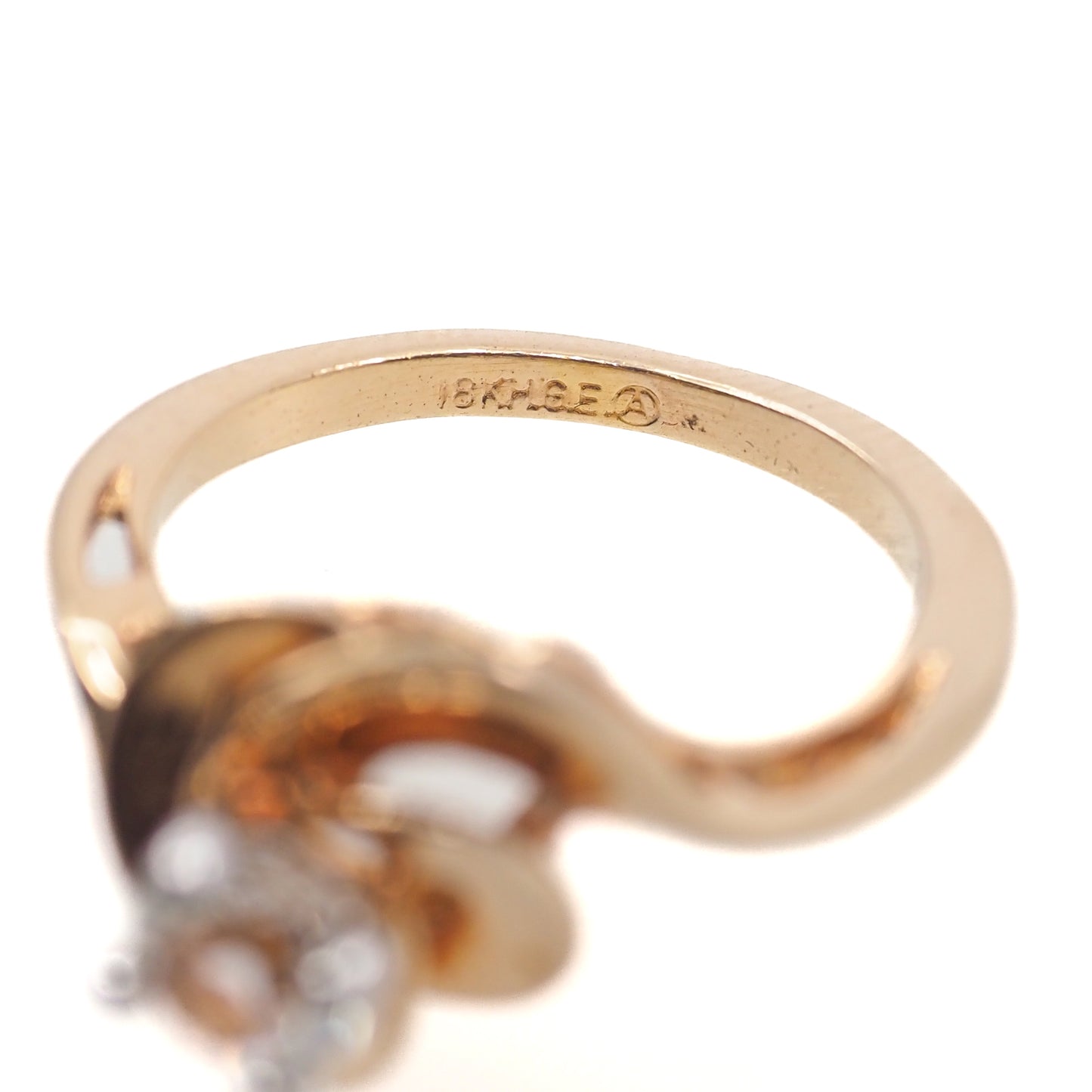 Vintage 1980s Clear GGG and 18K HGE Solitaire Swirled Ring Size 7.25