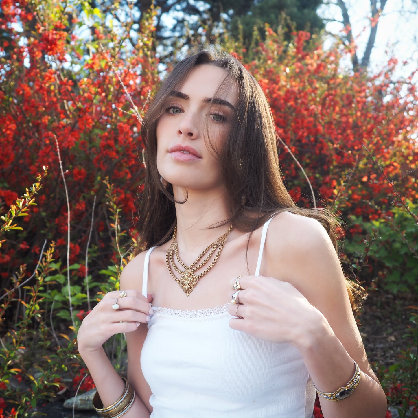 Antique 1900s Late Victorian Brass Fancy Chain Festoon Choker 16" Necklace