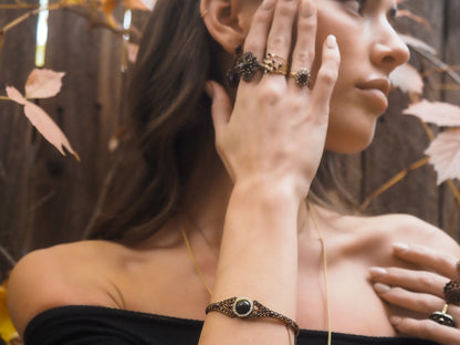 Antique 1890s Victorian Bohemian Pyrope Garnet Seed Pearl Gilt Hinged Bangle 7" Bracelet