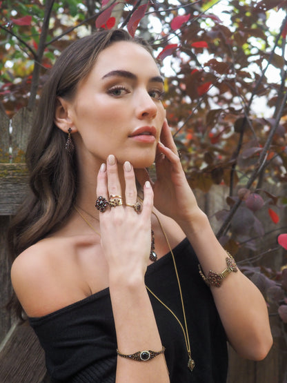 Vintage 1950s Red Garnet and 14K Five Band Harem Statement Ring Size 8