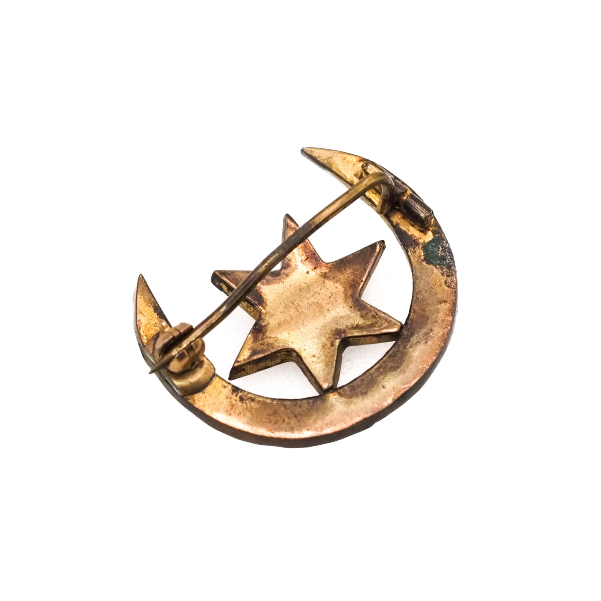 Antique 1910s Rose Cut Bohemian Garnet Star and Crescent Moon Cluster Gilt Brooch image 4