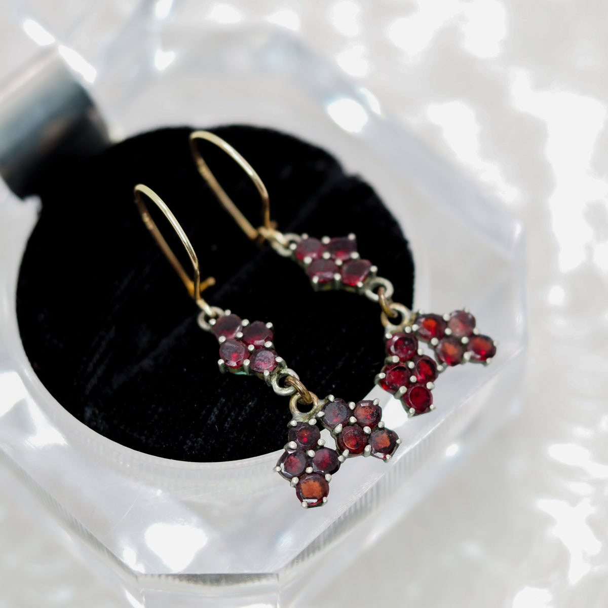 Antique 1880s Late Victorian Bohemian Garnet and Gilt Drop Earrings image 1