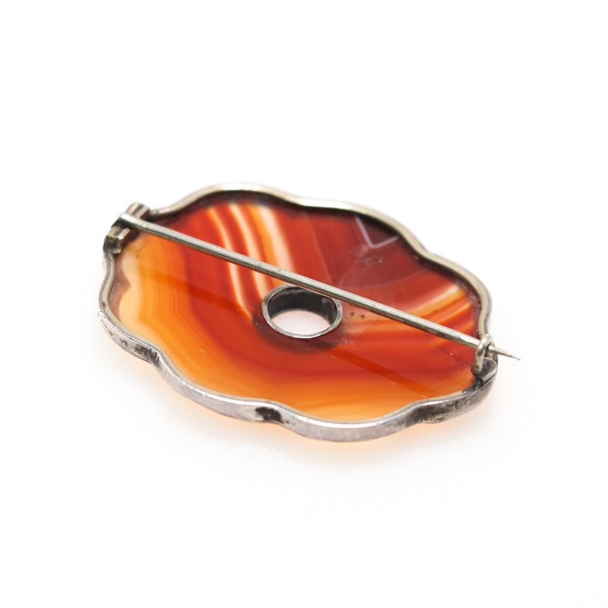 Antique 1880s Late Victorian Scottish Pebble Orange Banded Agate Silver Large Brooch image 2