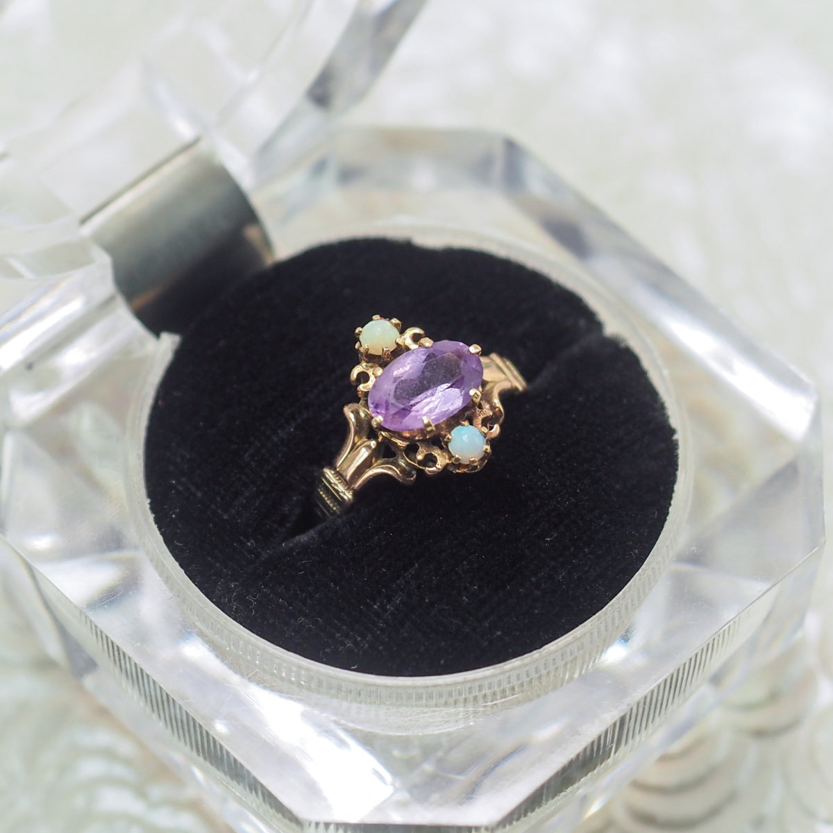 Antique 1900s Late Victorian Purple Amethyst, Opal, and 14K Yellow Gold Ring Size 5.75 image 1