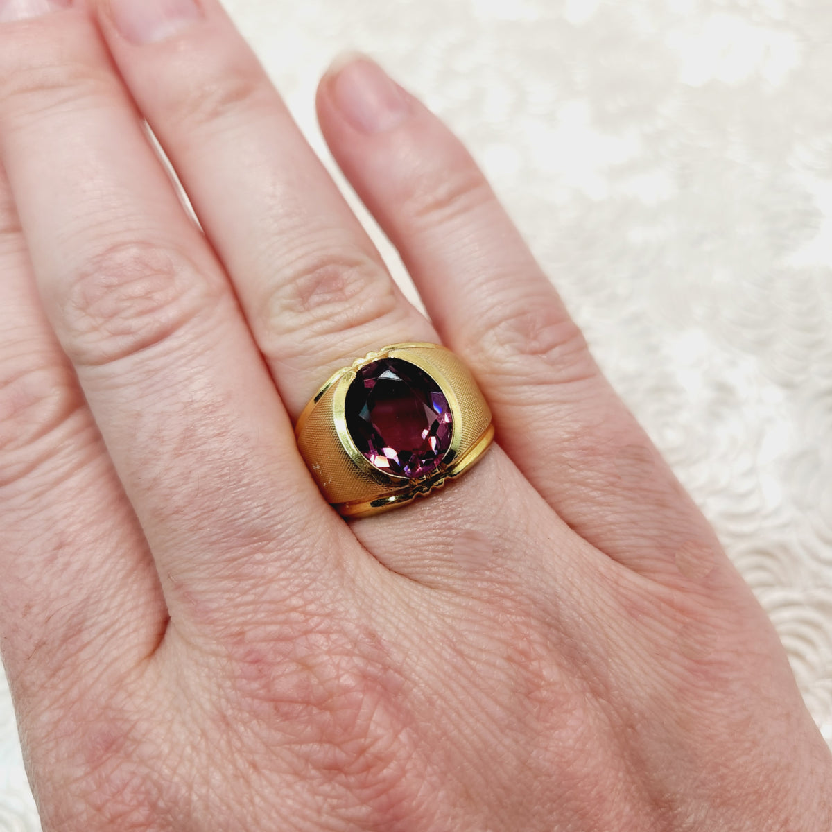 Vintage 1960s CLARK & COOMBS Purple Glass and 10K Gold Filled Unisex Ring Size 6.25 image 8