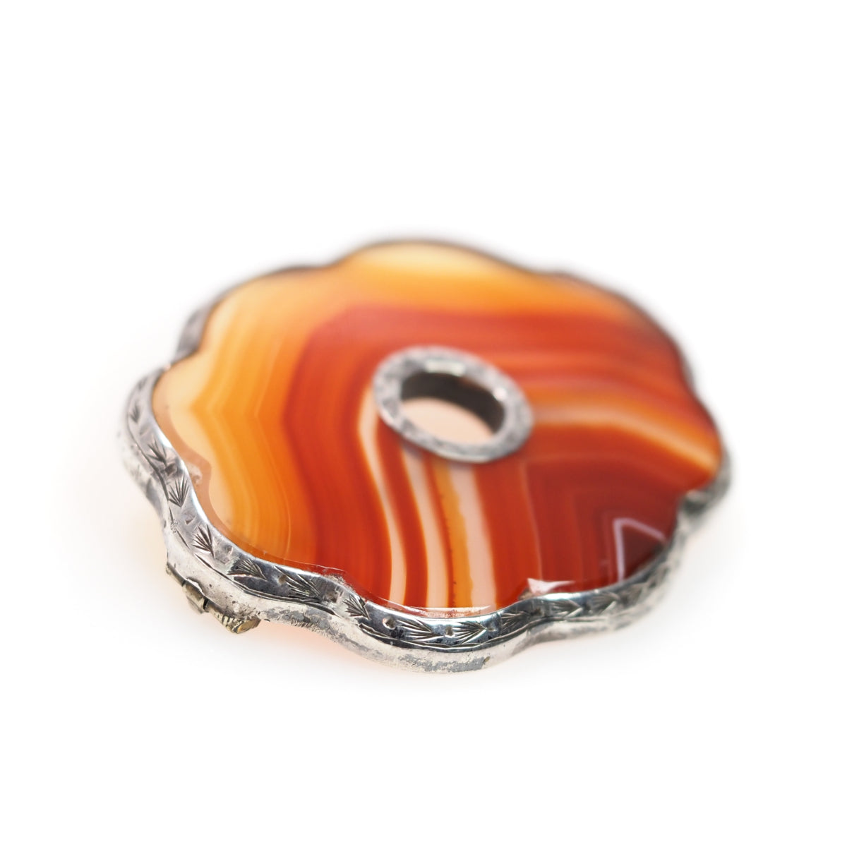 Antique 1880s Late Victorian Scottish Pebble Orange Banded Agate Silver Large Brooch image 1