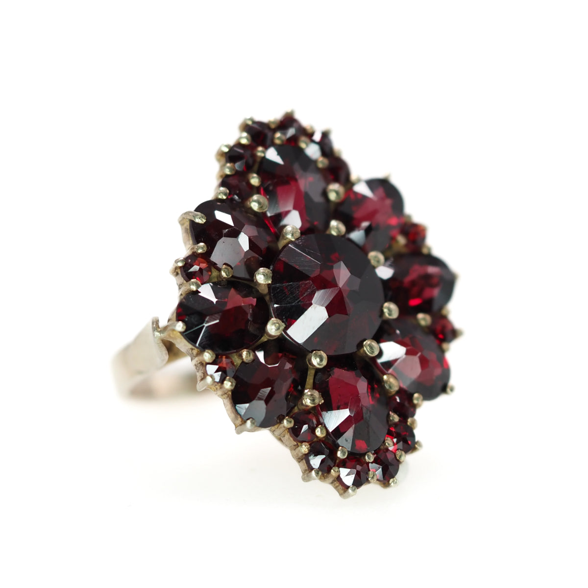 Vintage 1990s Pyrope Garnet and Gold Washed 900 Silver Cluster Ring Size 6.75 image 2