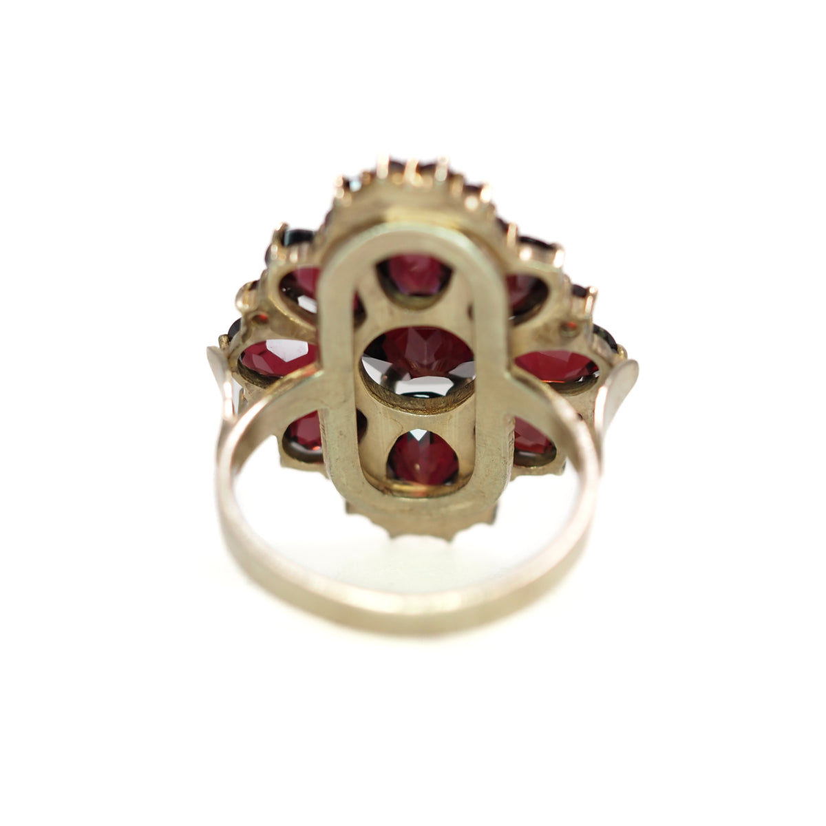 Vintage 1990s Pyrope Garnet and Gold Washed 900 Silver Cluster Ring Size 6.75 image 4