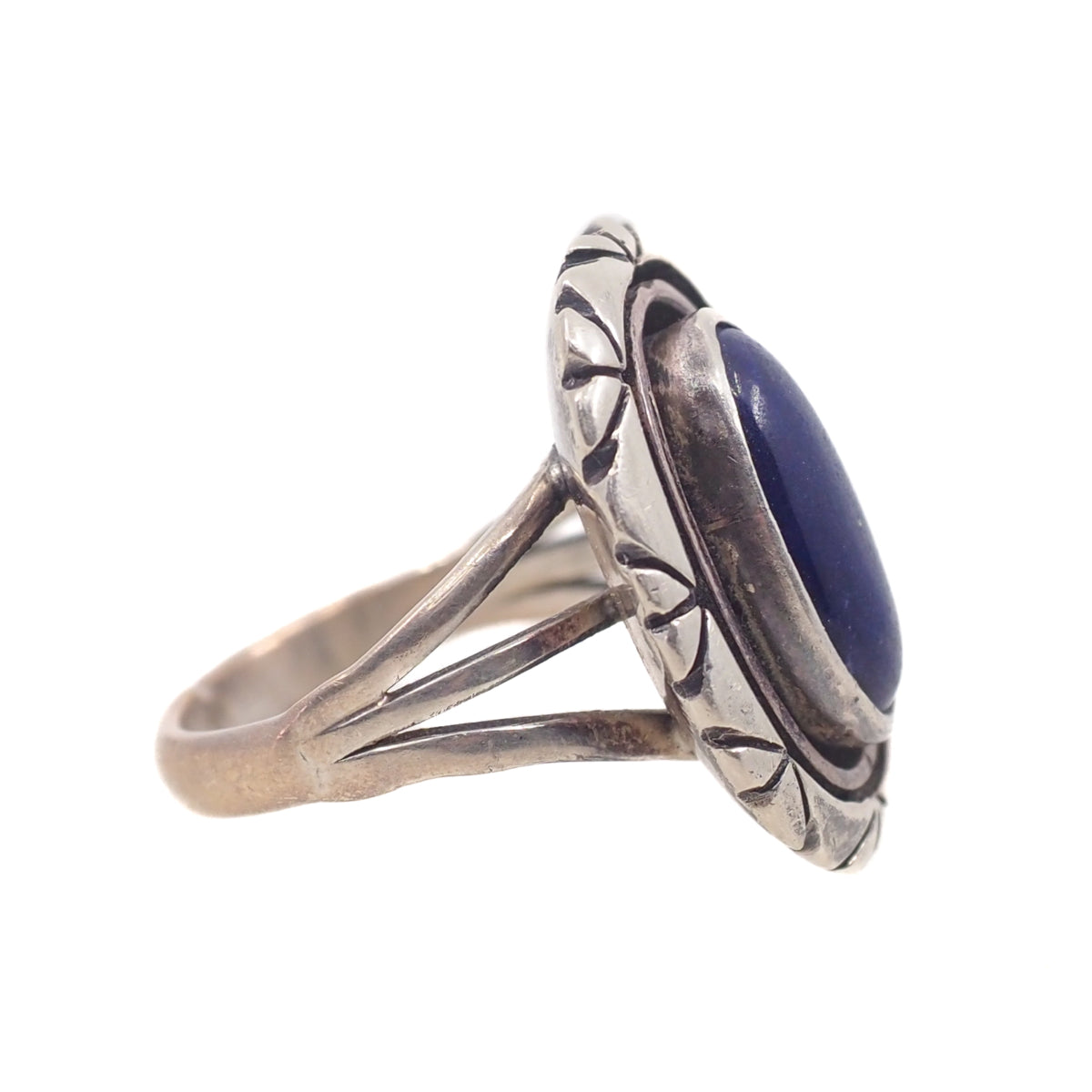 Vintage 1970s LESLIE YAZZIE Blue Lapis Lazuli Cabochon and Sterling Silver Solitaire Ring Size 6 image 3