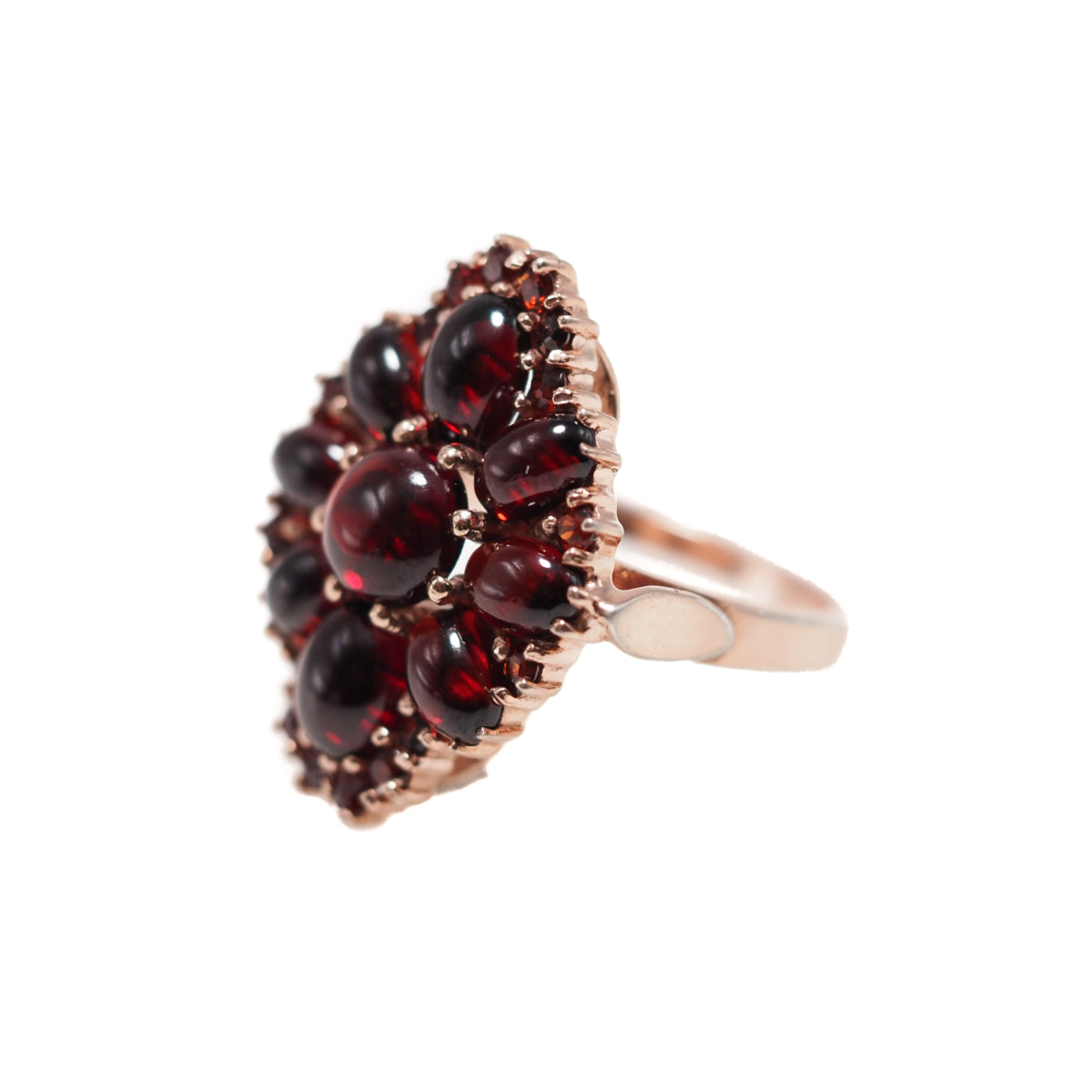 Vintage 1990s Pyrope Garnet and Rose Gold Vermeil Cabochon Cluster Ring Size 8.5 image 5