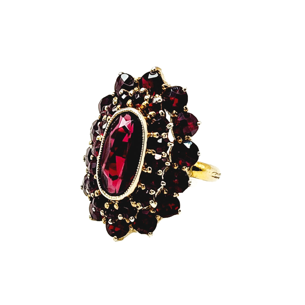 Vintage 1960s Rose Cut Pyrope Garnet Cluster and Gold Wash 900 Silver Pinky Ring Size 3 image 4