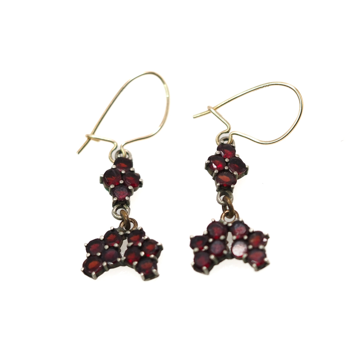 Antique 1880s Late Victorian Bohemian Garnet and Gilt Drop Earrings image 0