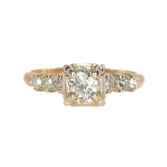 Vintage 1930s Art Deco Two Tone 0.50 CTTW Diamond Illusion Setting 14K Engagement Ring Size 6.75 image 0