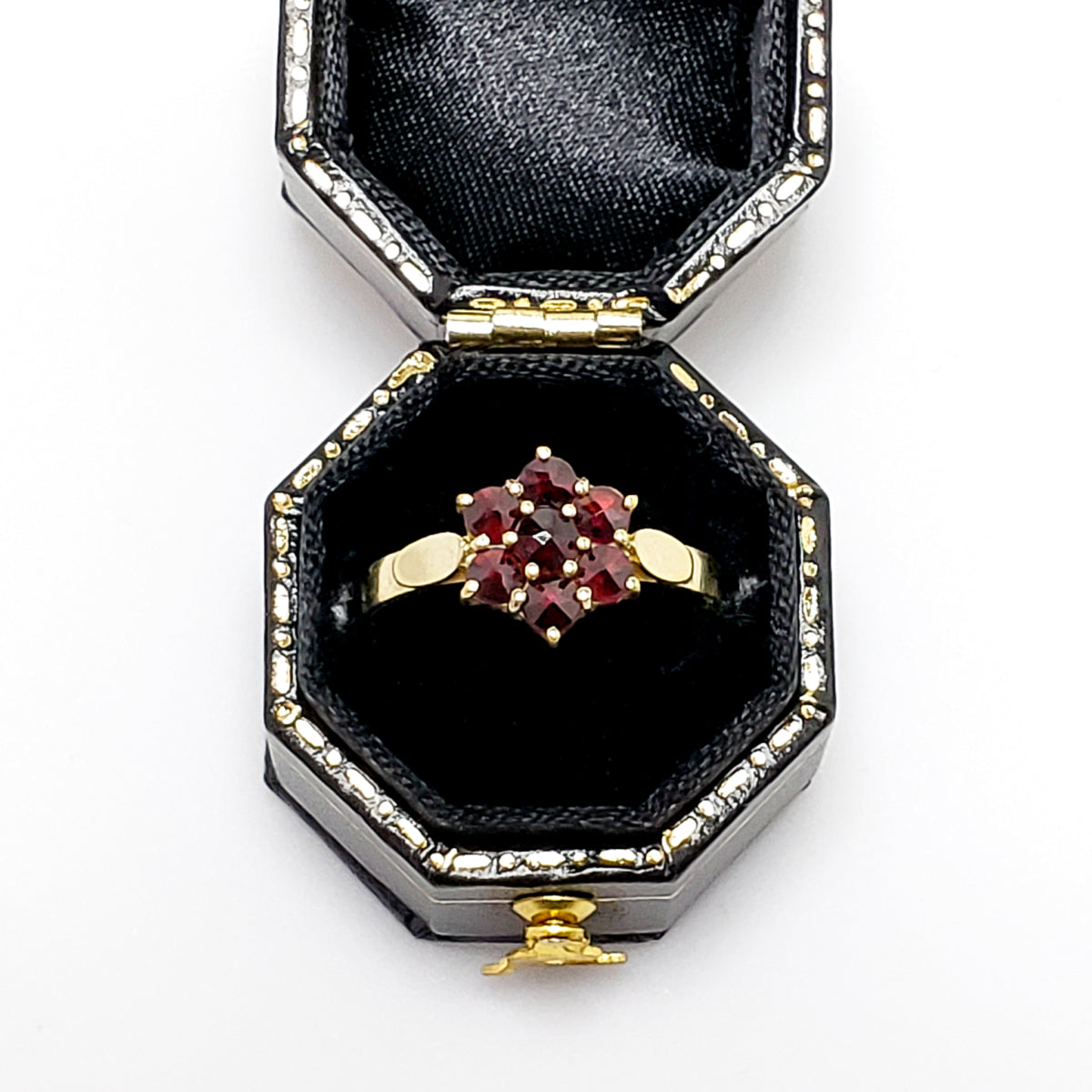 Vintage 1960s Rose Cut Pyrope Garnet and Gold Plated Sterling Silver Cluster Ring Size 7.5 image 1