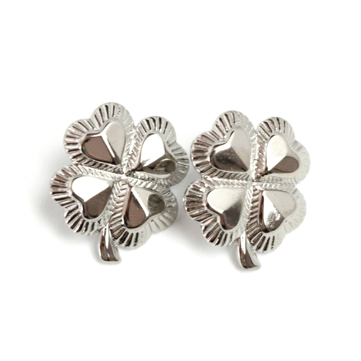 Vintage 1990s Four Leaf Clover Silver Tone Metal Pierced Earrings - Vintage Clover St Patricks Day Earrings